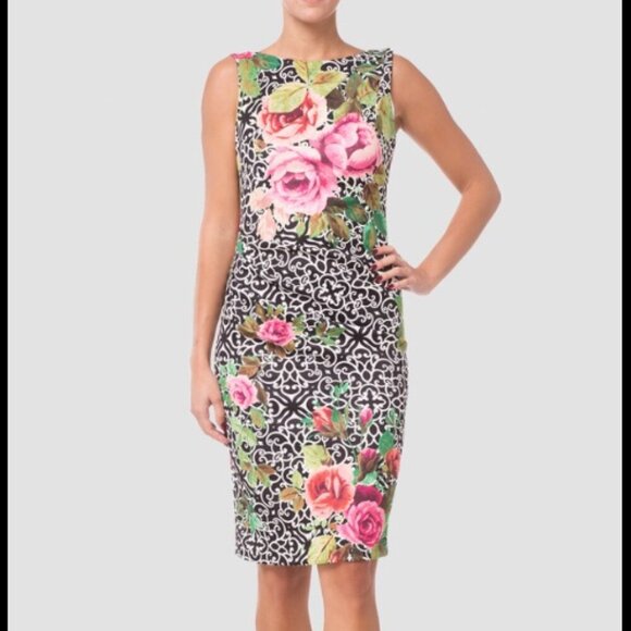 Joseph Ribkoff Fitted Scuba Sheath Dress Floral Print Sleeveless Stretch Size 12 - Picture 1 of 11